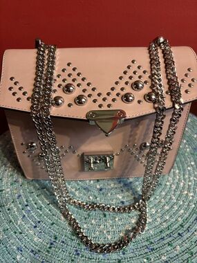 Studded Blush-Pink Chain Shoulder Bag